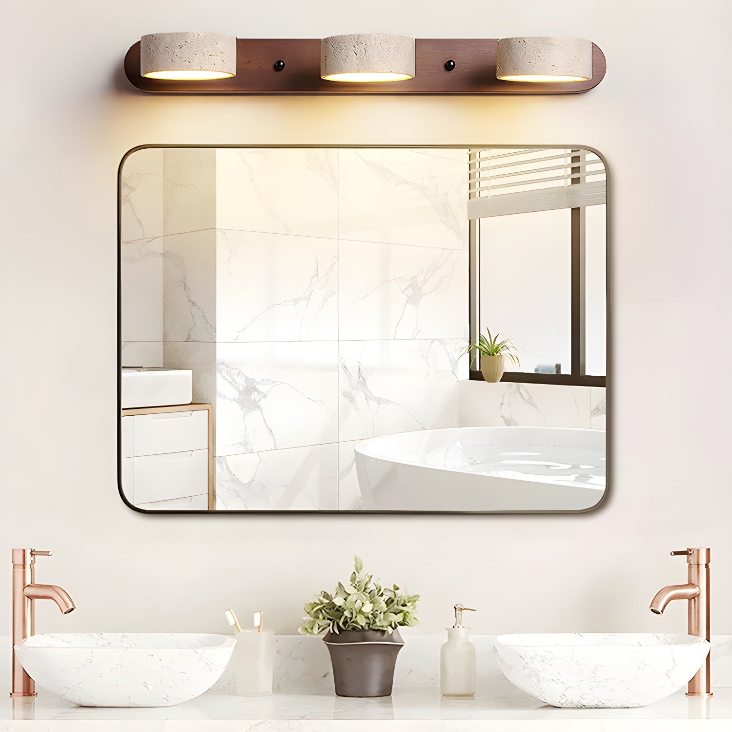 Travertine Duo Wall Lamp LED Bracket Light | Natural Stone & Wood | Modern Minimalist Wall Sconce | 2–4 Light Options
