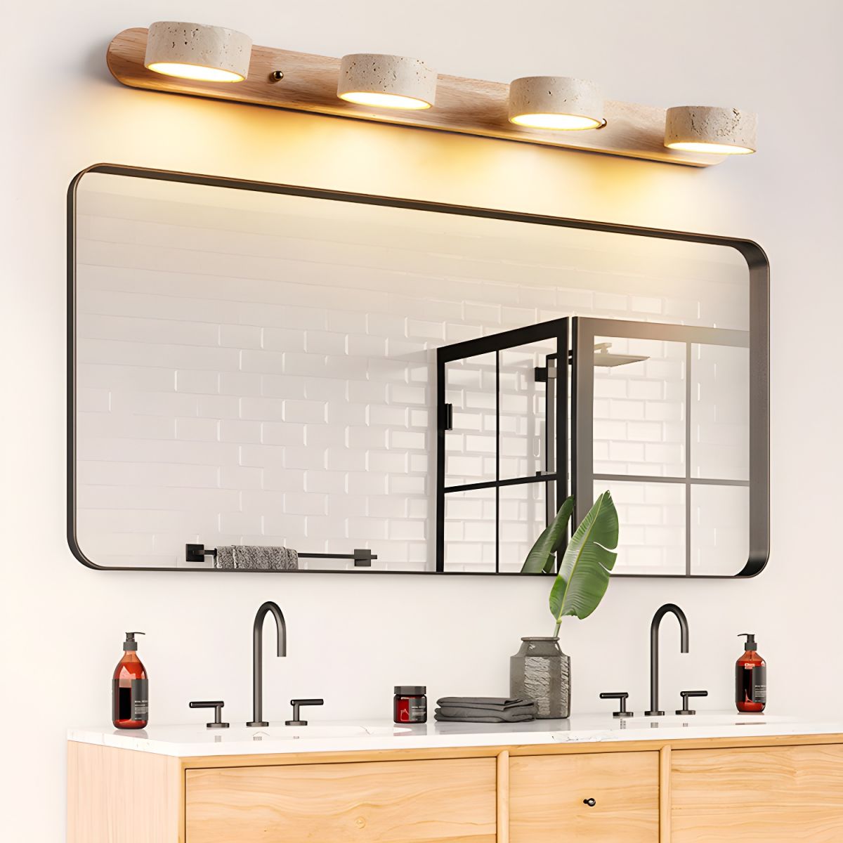 Travertine Duo Wall Lamp LED Bracket Light | Natural Stone & Wood | Modern Minimalist Wall Sconce | 2–4 Light Options