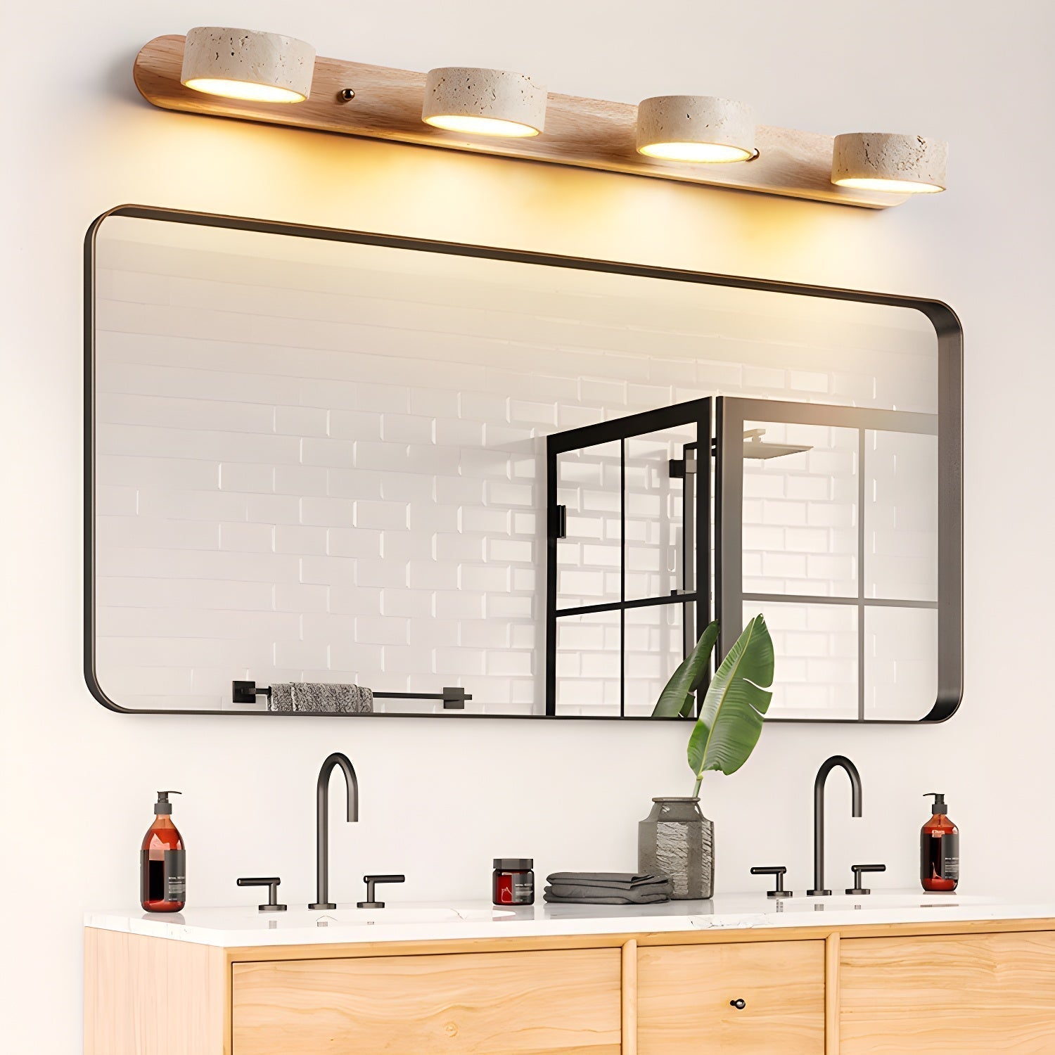 Travertine Duo Wall Lamp LED Bracket Light | Natural Stone & Wood | Modern Minimalist Wall Sconce | 2–4 Light Options