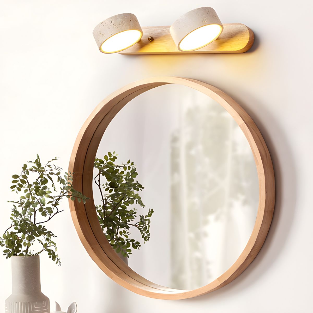 Travertine Duo Wall Lamp LED Bracket Light | Natural Stone & Wood | Modern Minimalist Wall Sconce | 2–4 Light Options