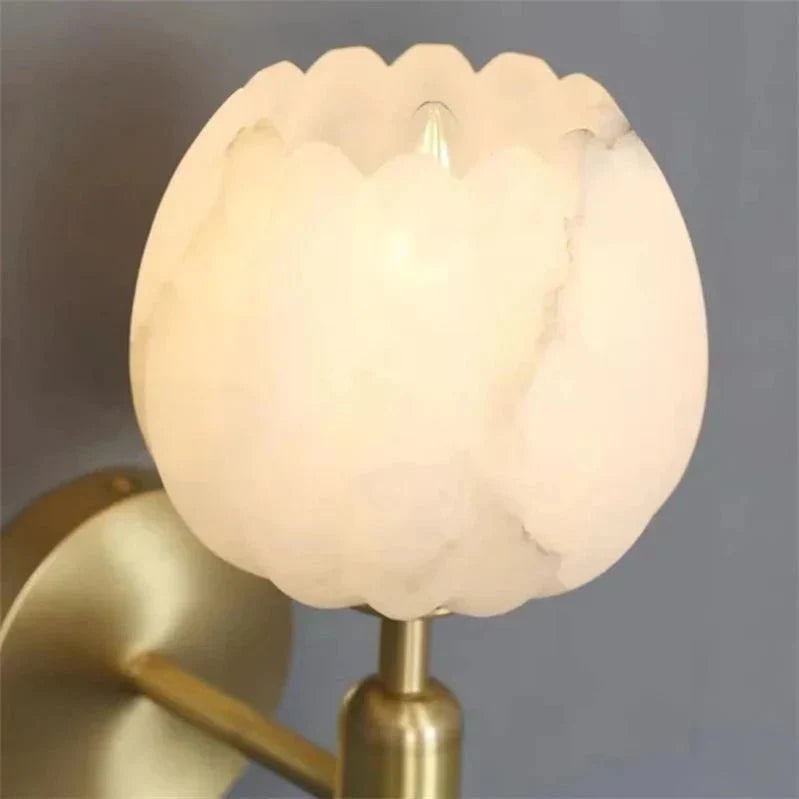 Marble Rose Wall Lamp | Floral Design Wall Light | Marble & Copper Finish | E14 LED Fixture | Decorative Indoor Lighting