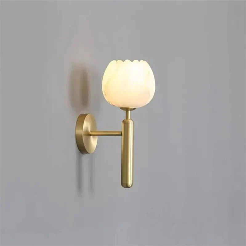 Marble Rose Wall Lamp | Floral Design Wall Light | Marble & Copper Finish | E14 LED Fixture | Decorative Indoor Lighting