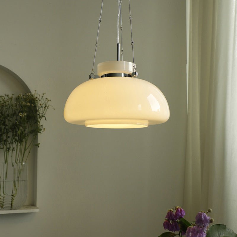 Milky Glass Pendant Lamp Modern Vintage Design | E27 LED Hanging Light | Frosted Milky Shade | Metal Ceiling Light | 40cm