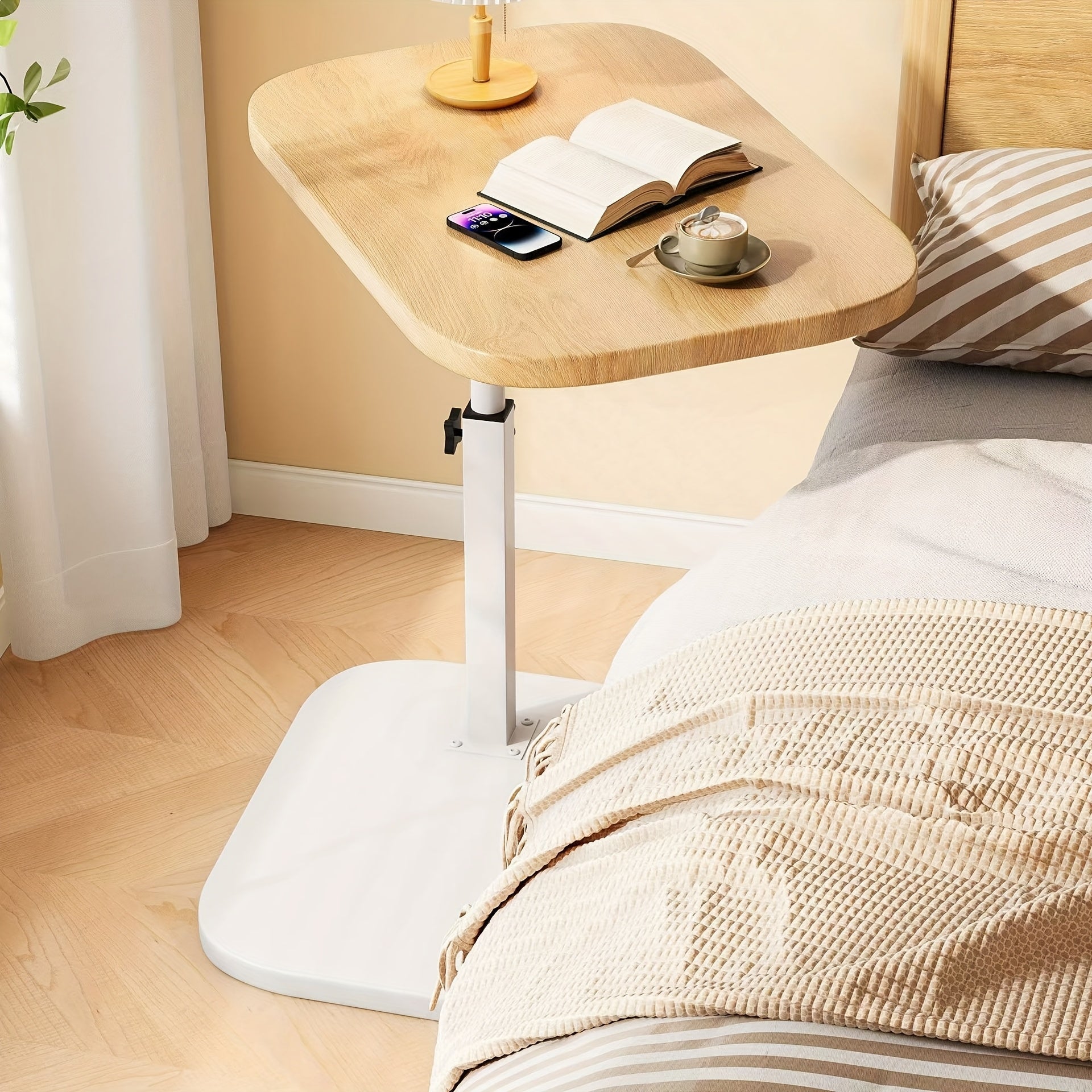 Flexivo SideLift | Height Adjustable Side Table with Wooden Top & Metal Frame