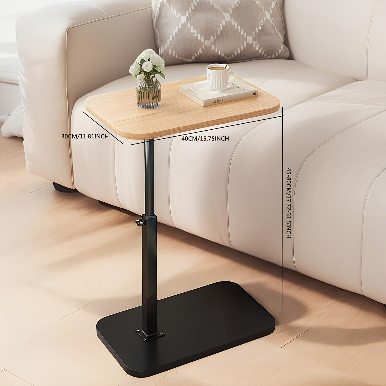 Flexivo SideLift | Height Adjustable Side Table with Wooden Top & Metal Frame