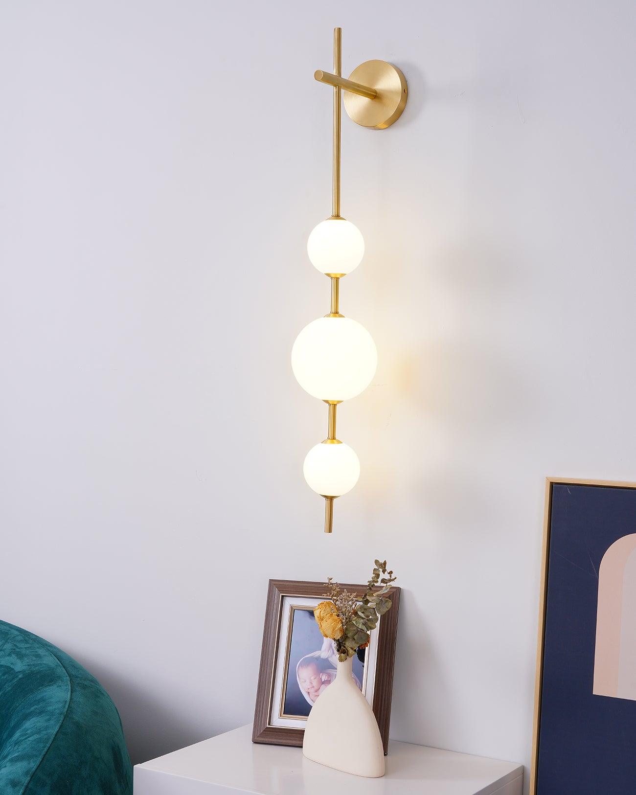 Vertical Globe Wall Lamp LED Sconce Light | Gold Finish Brass | Frosted Glass Orb | Modern Minimalist Wall Lighting 3000K–6000K
