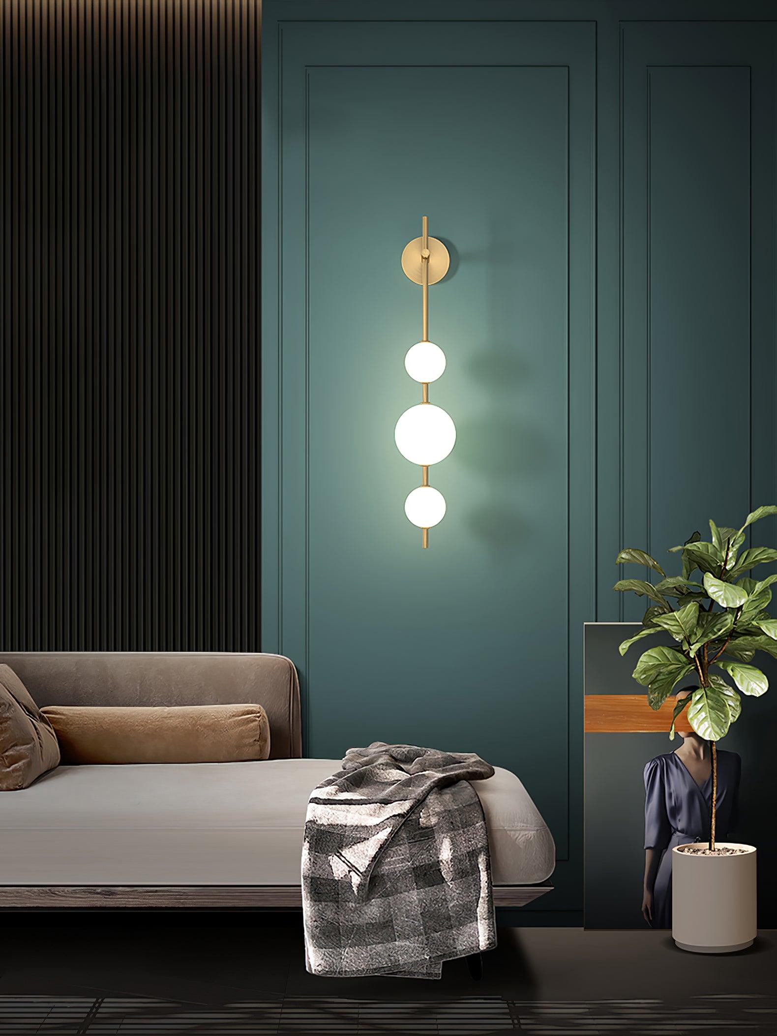 Vertical Globe Wall Lamp LED Sconce Light | Gold Finish Brass | Frosted Glass Orb | Modern Minimalist Wall Lighting 3000K–6000K