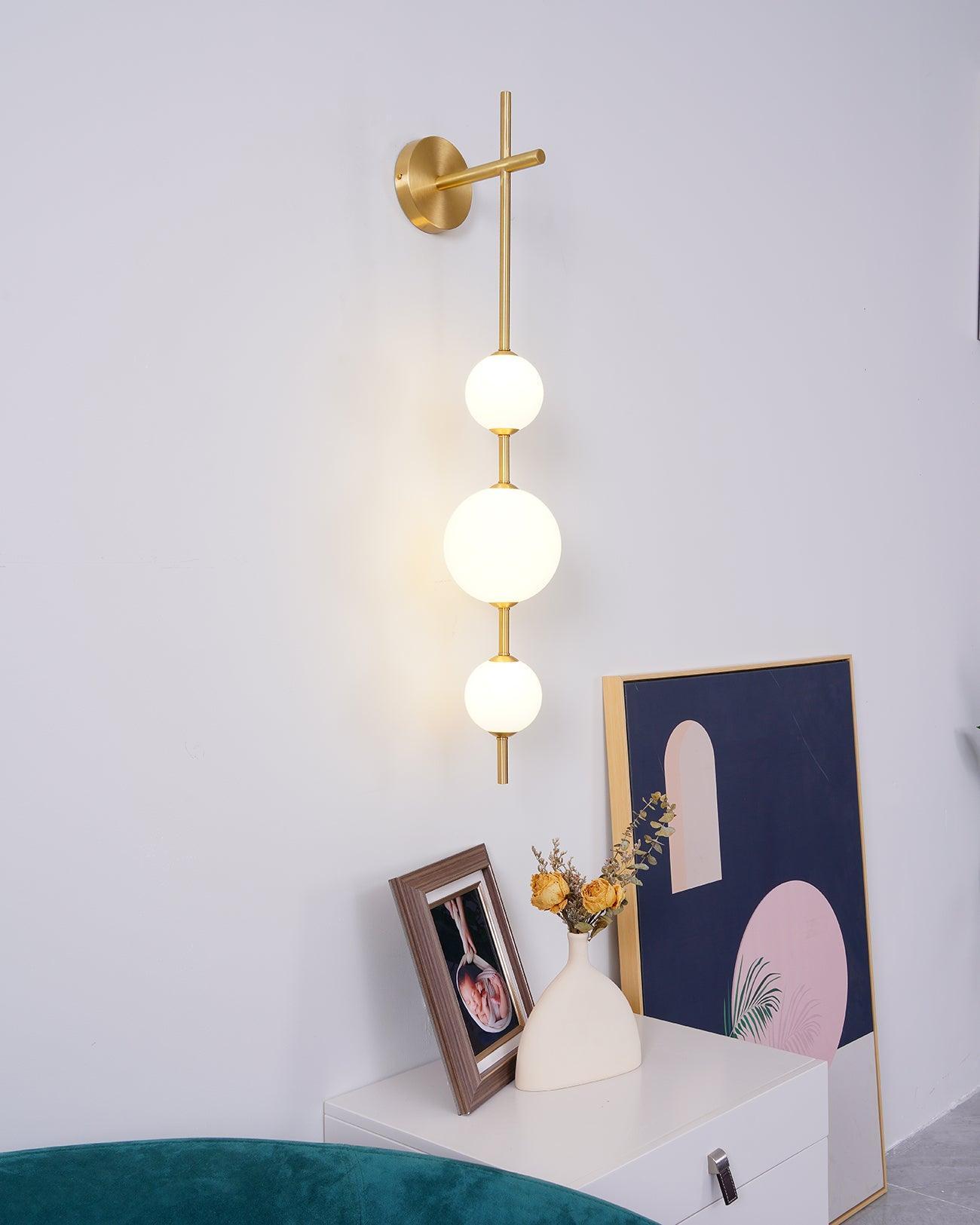 Vertical Globe Wall Lamp LED Sconce Light | Gold Finish Brass | Frosted Glass Orb | Modern Minimalist Wall Lighting 3000K–6000K