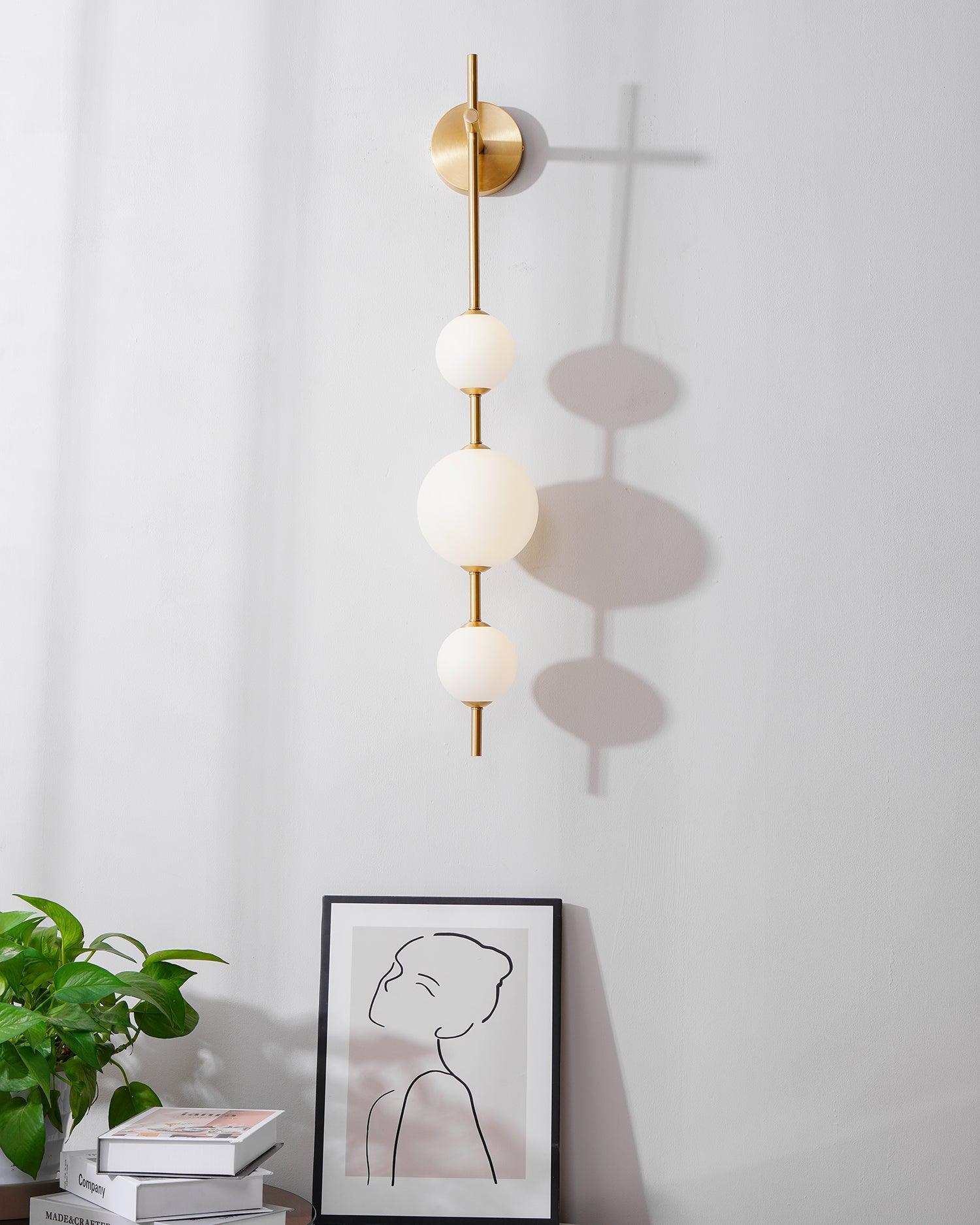 Vertical Globe Wall Lamp LED Sconce Light | Gold Finish Brass | Frosted Glass Orb | Modern Minimalist Wall Lighting 3000K–6000K