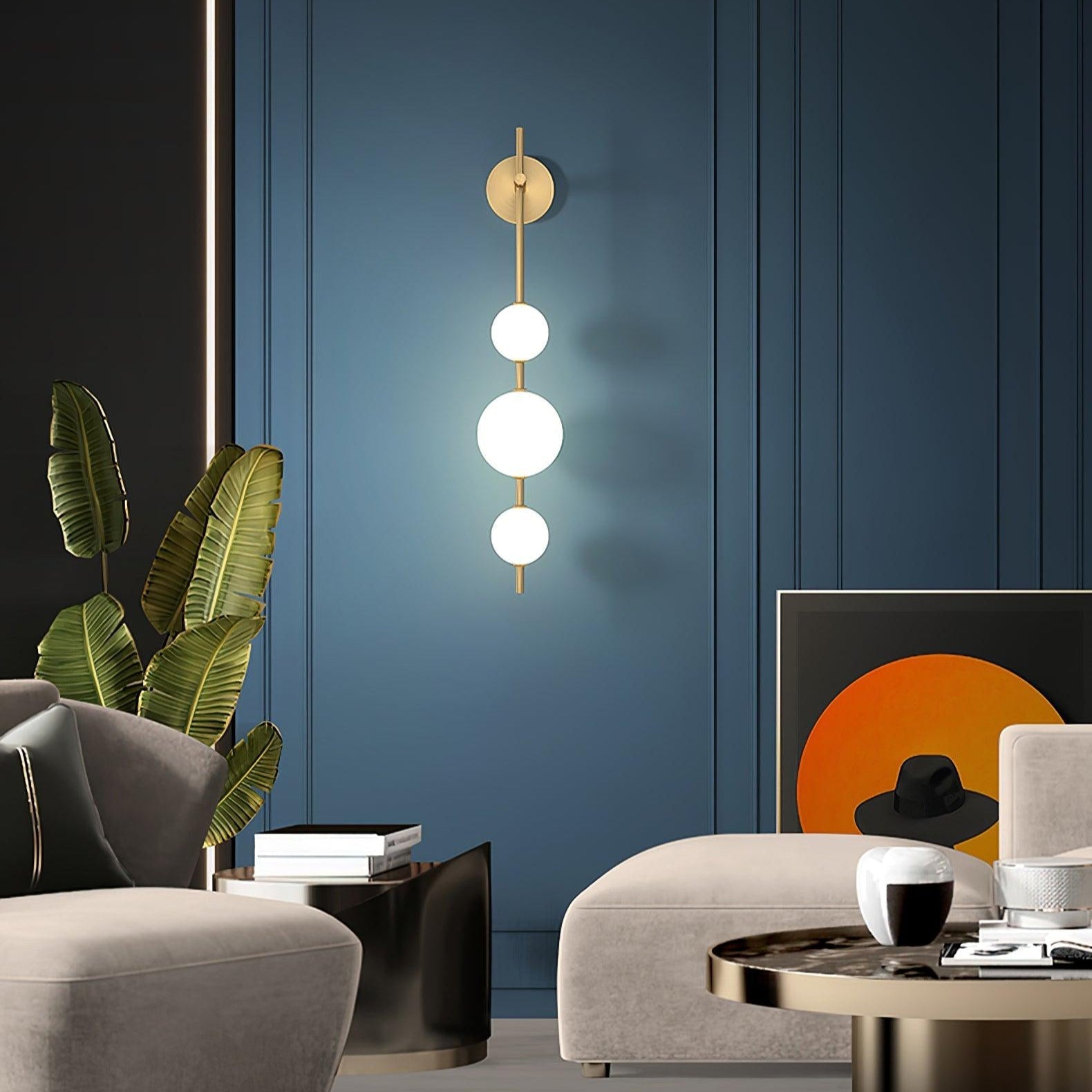 Vertical Globe Wall Lamp LED Sconce Light | Gold Finish Brass | Frosted Glass Orb | Modern Minimalist Wall Lighting 3000K–6000K