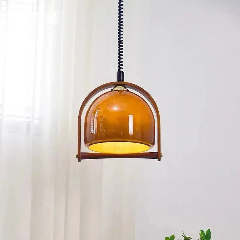 Vintage Bauhaus Wooden Pendant Light | Glass & Wood Hanging Lamp | E14 LED Fixture | Kitchen Island & Bar Lighting