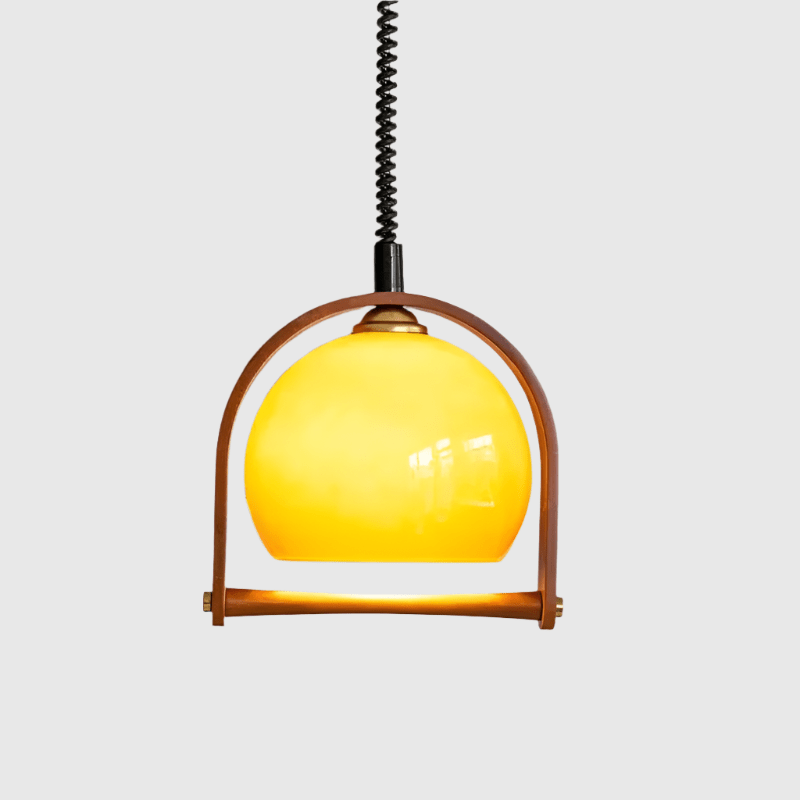 Vintage Bauhaus Wooden Pendant Light | Glass & Wood Hanging Lamp | E14 LED Fixture | Kitchen Island & Bar Lighting