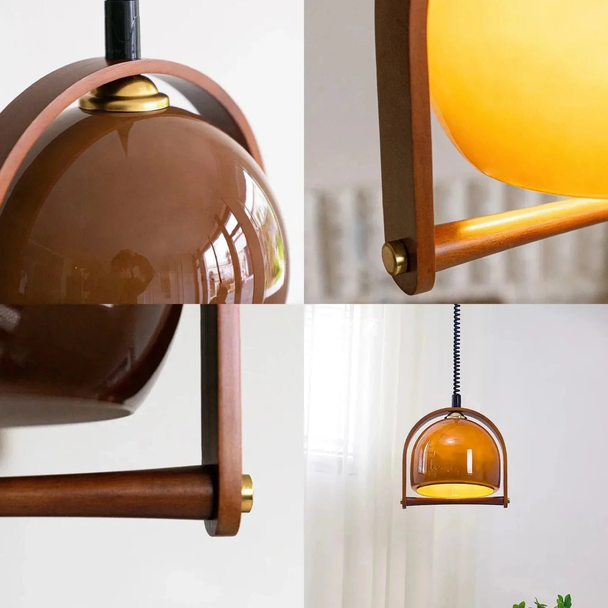 Vintage Bauhaus Wooden Pendant Light | Glass & Wood Hanging Lamp | E14 LED Fixture | Kitchen Island & Bar Lighting