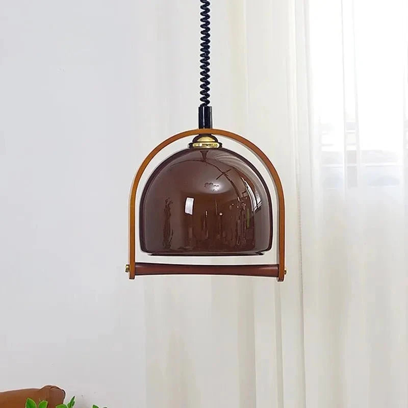Vintage Bauhaus Wooden Pendant Light | Glass & Wood Hanging Lamp | E14 LED Fixture | Kitchen Island & Bar Lighting
