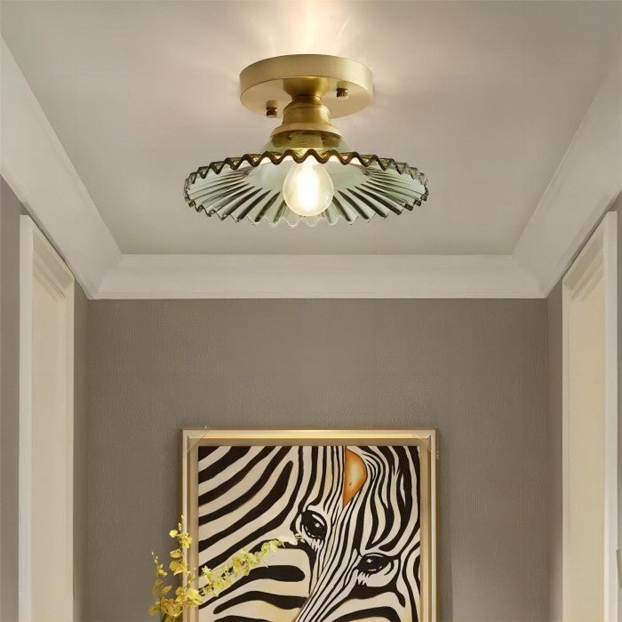 Vintage Clear Glass Ribbed Petal Ceiling Lamp