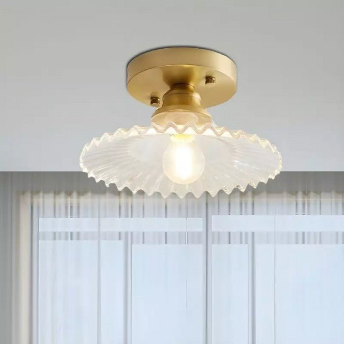 Vintage Clear Glass Ribbed Petal Ceiling Lamp