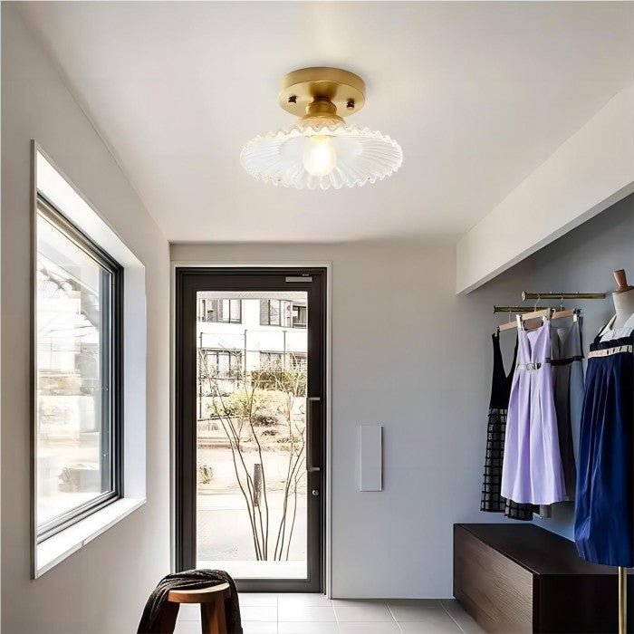 Vintage Clear Glass Ribbed Petal Ceiling Lamp