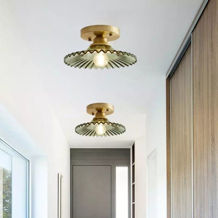 Vintage Clear Glass Ribbed Petal Ceiling Lamp