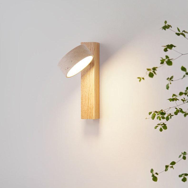 Wabi Sabi Travertine Wall Lamp Off-White | Stone & Wood LED Wall Light | Minimalist Ambient Lighting | Bedroom & Hallway Fixture