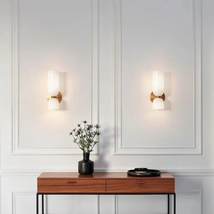 Double Head Glass Wall Lamp LED Sconce | E12 Bulb Base | Glass & Iron | Modern Indoor Lighting