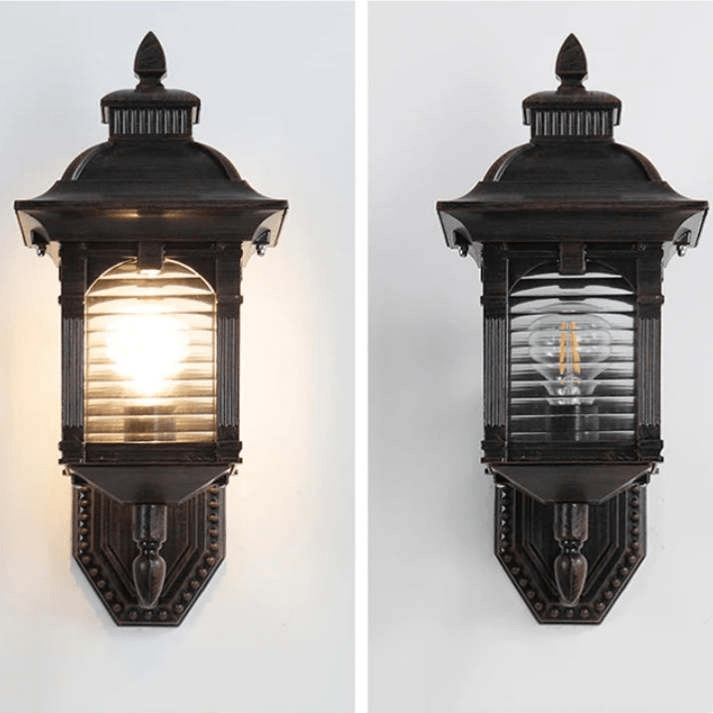 Antique Glass Outdoor Wall Lamp Black | Vintage Aluminum Glass Design | E27 Wired Light | Courtyard Garden Lighting