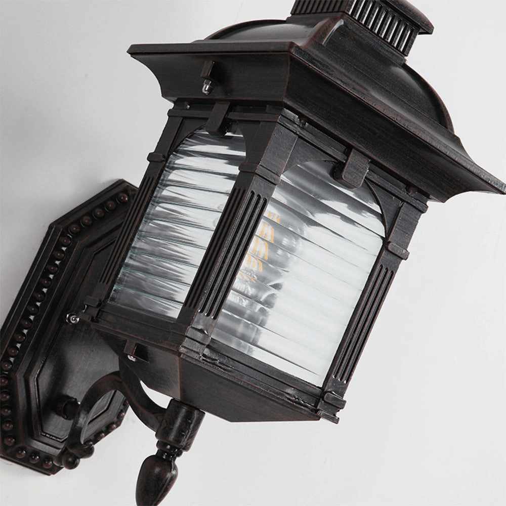 Antique Glass Outdoor Wall Lamp Black | Vintage Aluminum Glass Design | E27 Wired Light | Courtyard Garden Lighting
