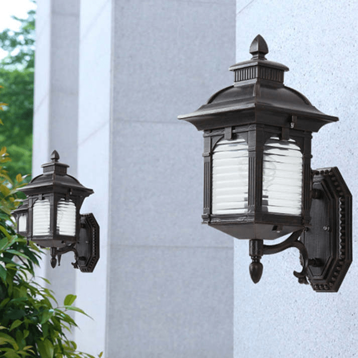 Antique Glass Outdoor Wall Lamp Black | Vintage Aluminum Glass Design | E27 Wired Light | Courtyard Garden Lighting