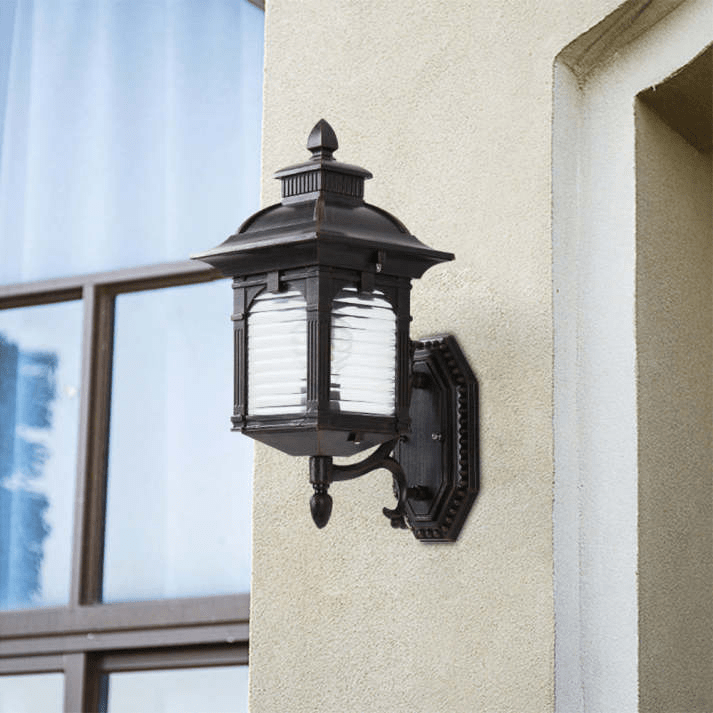 Antique Glass Outdoor Wall Lamp Black | Vintage Aluminum Glass Design | E27 Wired Light | Courtyard Garden Lighting