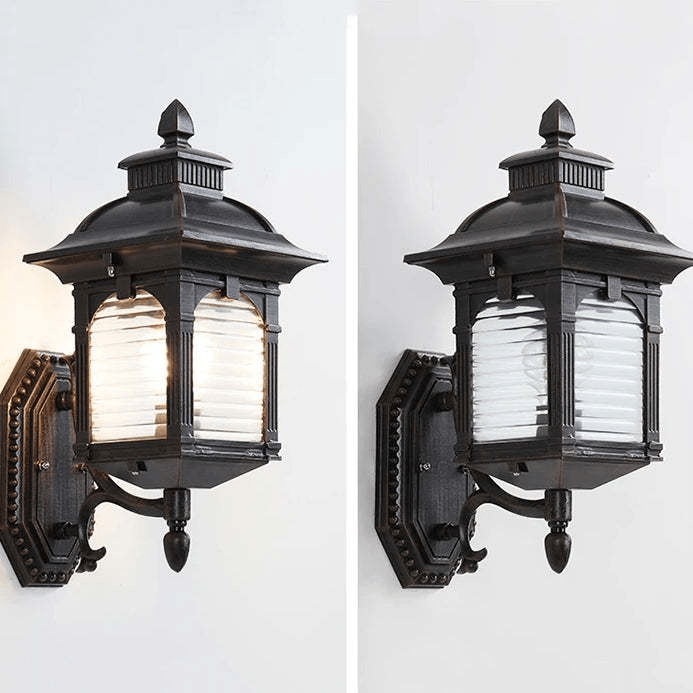 Antique Glass Outdoor Wall Lamp Black | Vintage Aluminum Glass Design | E27 Wired Light | Courtyard Garden Lighting