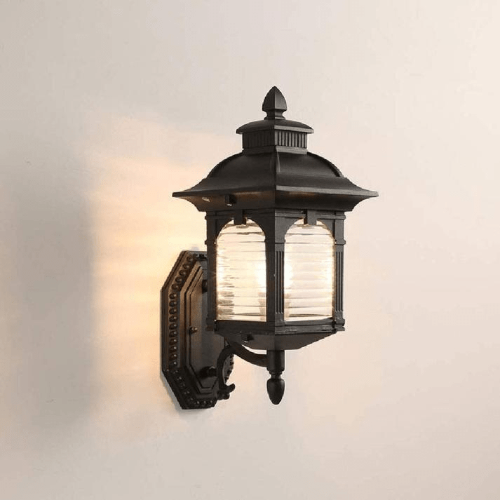 Antique Glass Outdoor Wall Lamp Black | Vintage Aluminum Glass Design | E27 Wired Light | Courtyard Garden Lighting