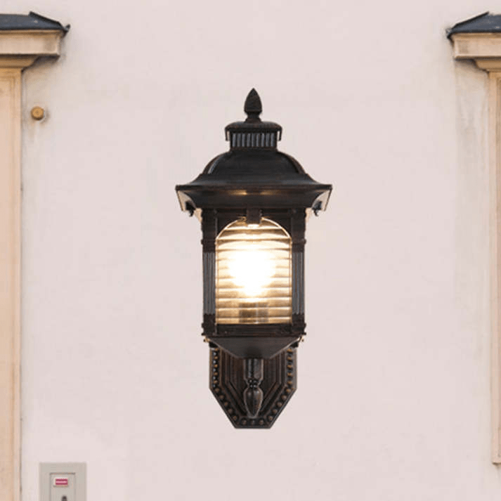 Antique Glass Outdoor Wall Lamp Black | Vintage Aluminum Glass Design | E27 Wired Light | Courtyard Garden Lighting