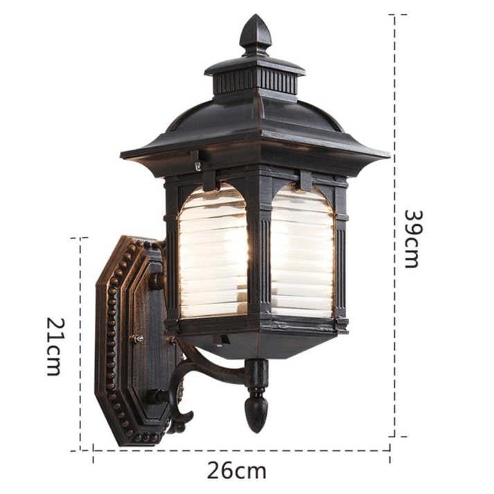 Antique Glass Outdoor Wall Lamp Black | Vintage Aluminum Glass Design | E27 Wired Light | Courtyard Garden Lighting
