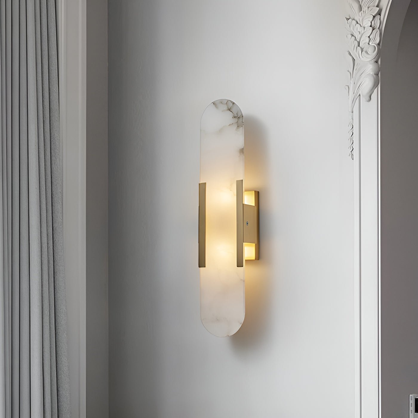 Elongated Alabaster Wall Lamp | Melange Brass & Stone Wall Light | G4 LED/Edison Fixture | Minimalist Luxury Lighting