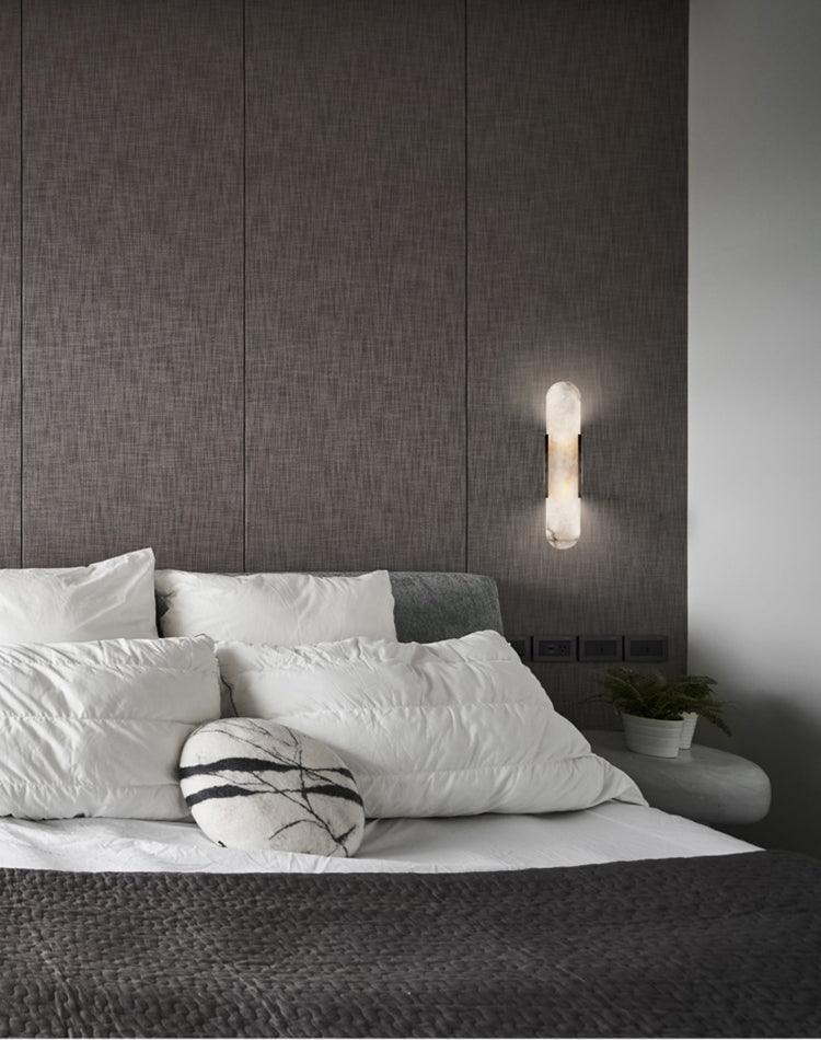 Elongated Alabaster Wall Lamp | Melange Brass & Stone Wall Light | G4 LED/Edison Fixture | Minimalist Luxury Lighting