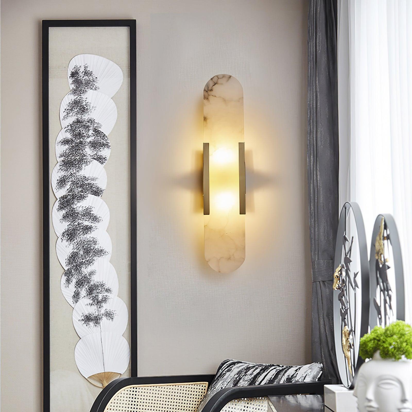Elongated Alabaster Wall Lamp | Melange Brass & Stone Wall Light | G4 LED/Edison Fixture | Minimalist Luxury Lighting