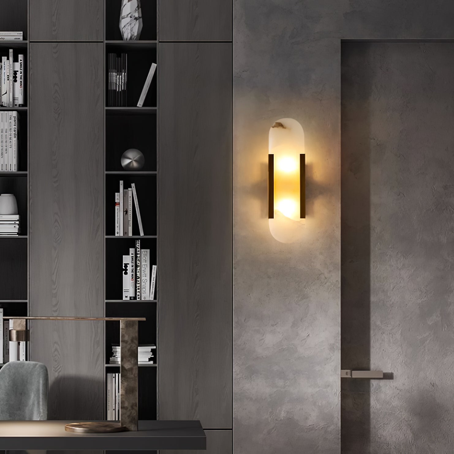 Elongated Alabaster Wall Lamp | Melange Brass & Stone Wall Light | G4 LED/Edison Fixture | Minimalist Luxury Lighting