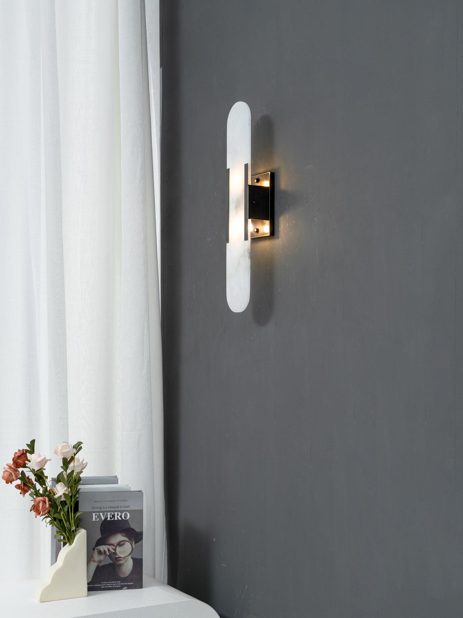 Elongated Alabaster Wall Lamp | Melange Brass & Stone Wall Light | G4 LED/Edison Fixture | Minimalist Luxury Lighting
