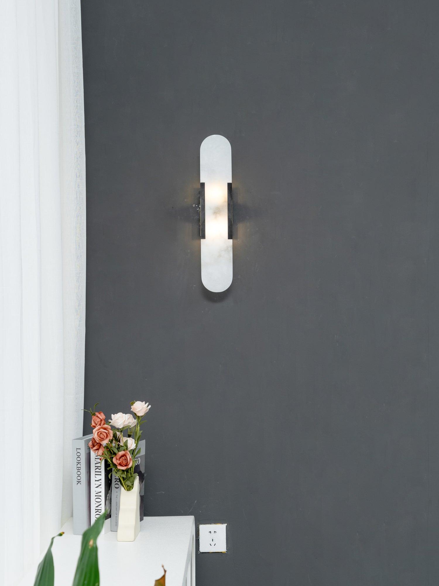 Elongated Alabaster Wall Lamp | Melange Brass & Stone Wall Light | G4 LED/Edison Fixture | Minimalist Luxury Lighting