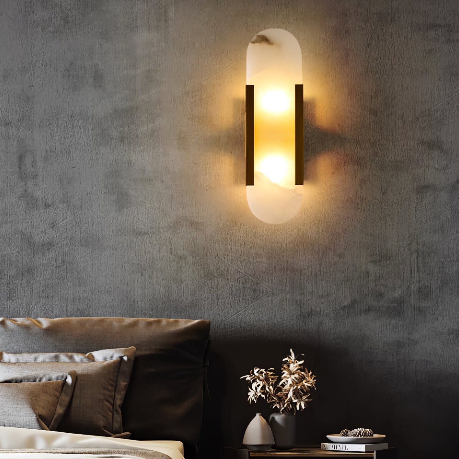 Elongated Alabaster Wall Lamp | Melange Brass & Stone Wall Light | G4 LED/Edison Fixture | Minimalist Luxury Lighting