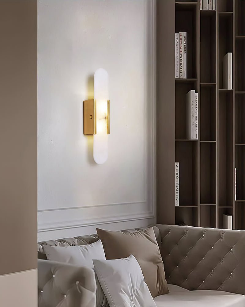 Elongated Alabaster Wall Lamp | Melange Brass & Stone Wall Light | G4 LED/Edison Fixture | Minimalist Luxury Lighting