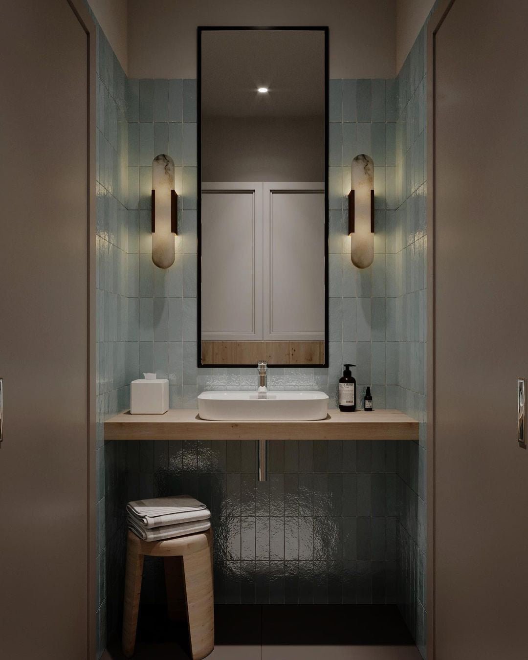 Elongated Alabaster Wall Lamp | Melange Brass & Stone Wall Light | G4 LED/Edison Fixture | Minimalist Luxury Lighting
