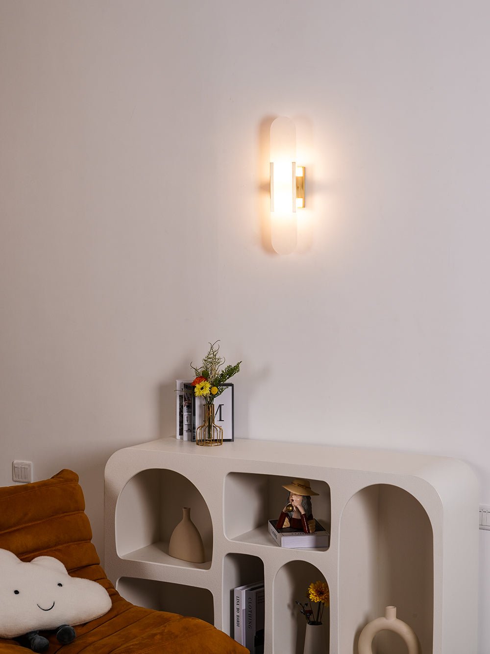 Elongated Alabaster Wall Lamp | Melange Brass & Stone Wall Light | G4 LED/Edison Fixture | Minimalist Luxury Lighting