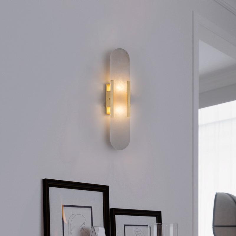 Elongated Alabaster Wall Lamp | Melange Brass & Stone Wall Light | G4 LED/Edison Fixture | Minimalist Luxury Lighting