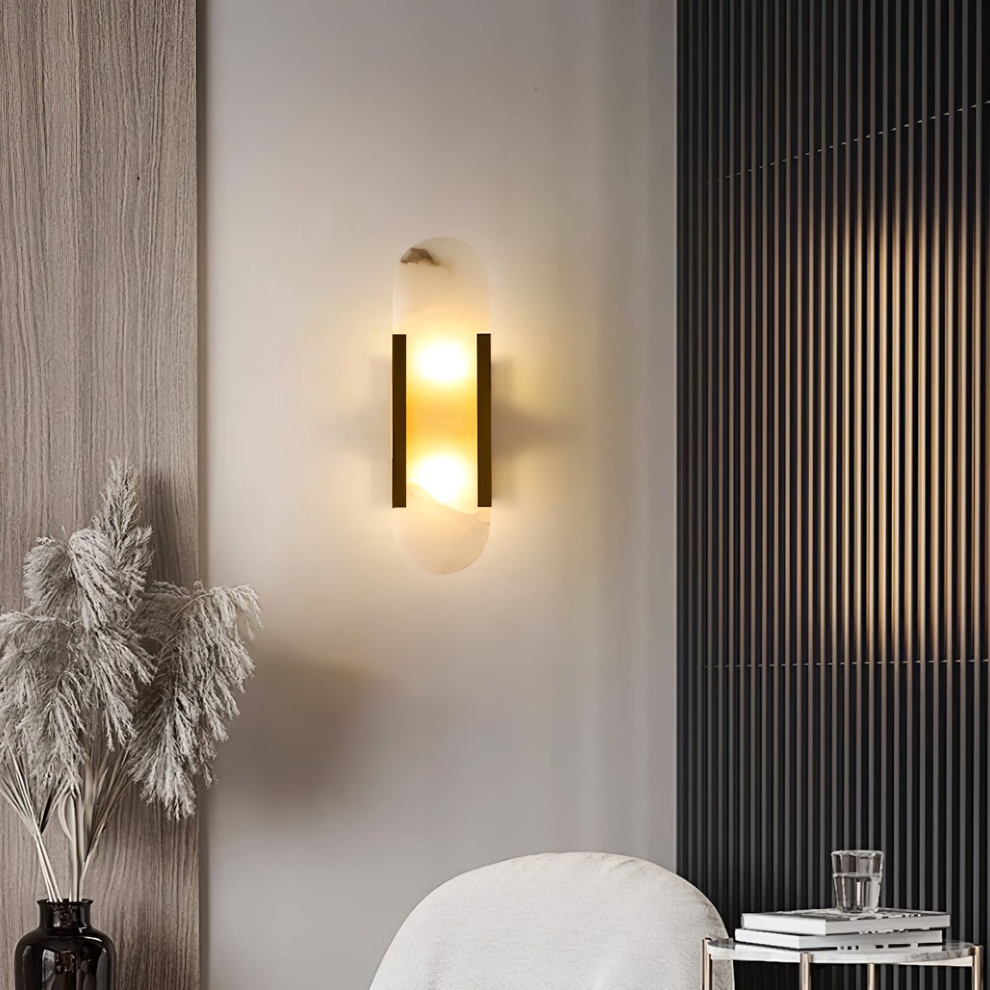 Elongated Alabaster Wall Lamp | Melange Brass & Stone Wall Light | G4 LED/Edison Fixture | Minimalist Luxury Lighting