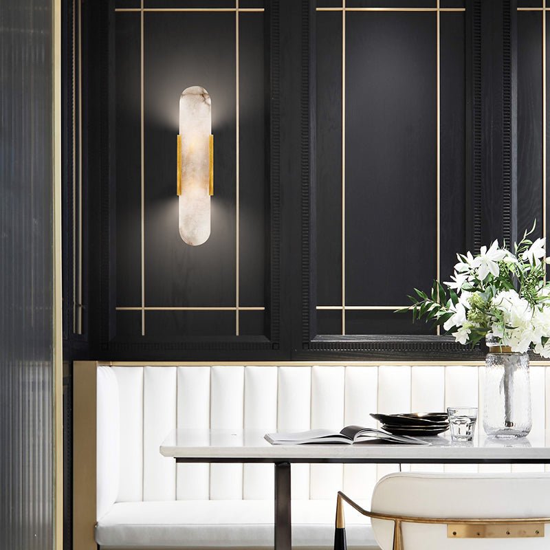Elongated Alabaster Wall Lamp | Melange Brass & Stone Wall Light | G4 LED/Edison Fixture | Minimalist Luxury Lighting