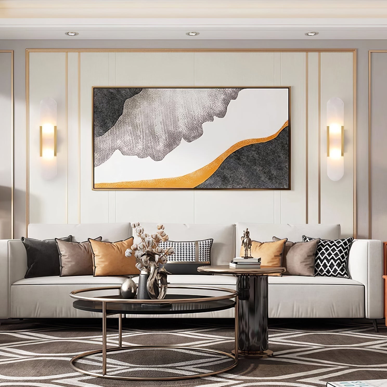 Elongated Alabaster Wall Lamp | Melange Brass & Stone Wall Light | G4 LED/Edison Fixture | Minimalist Luxury Lighting