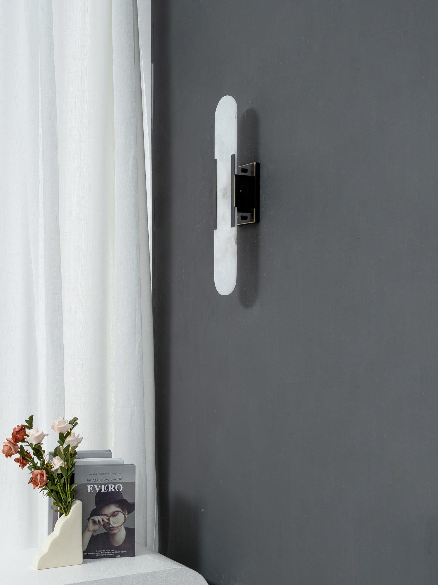 Elongated Alabaster Wall Lamp | Melange Brass & Stone Wall Light | G4 LED/Edison Fixture | Minimalist Luxury Lighting
