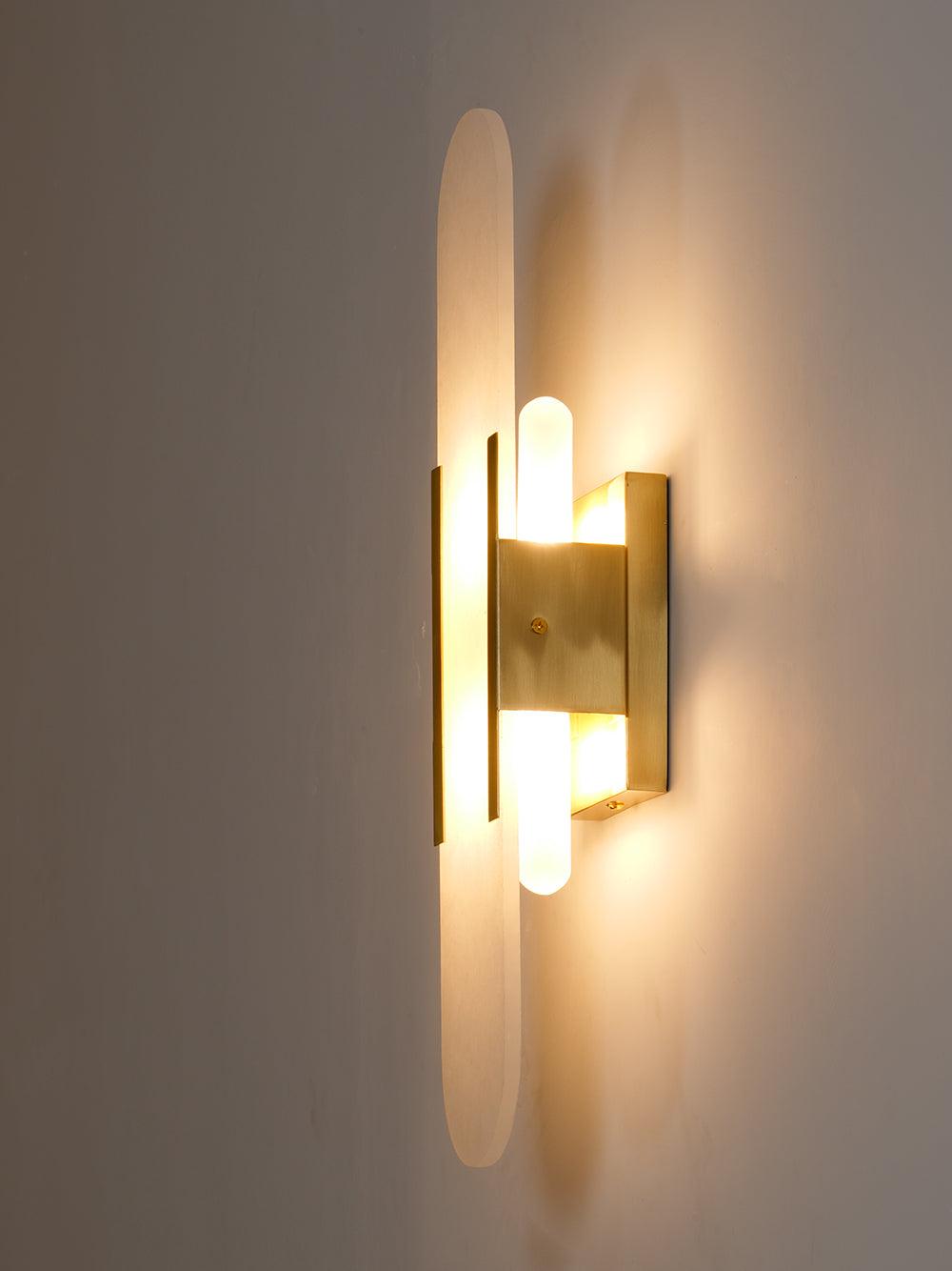 Elongated Alabaster Wall Lamp | Melange Brass & Stone Wall Light | G4 LED/Edison Fixture | Minimalist Luxury Lighting