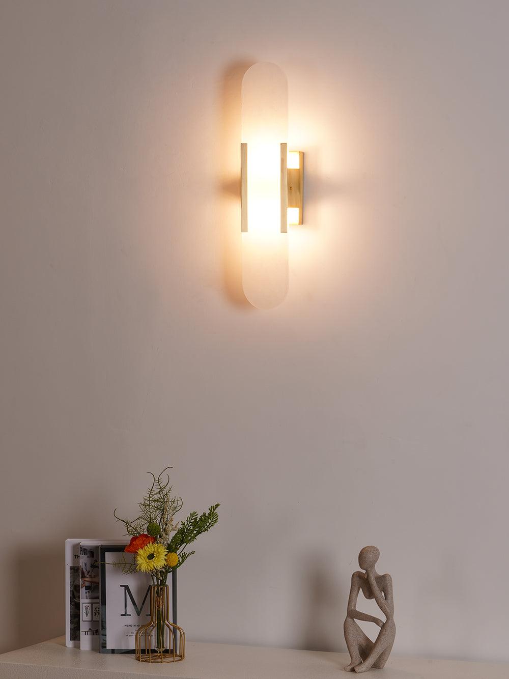 Elongated Alabaster Wall Lamp | Melange Brass & Stone Wall Light | G4 LED/Edison Fixture | Minimalist Luxury Lighting