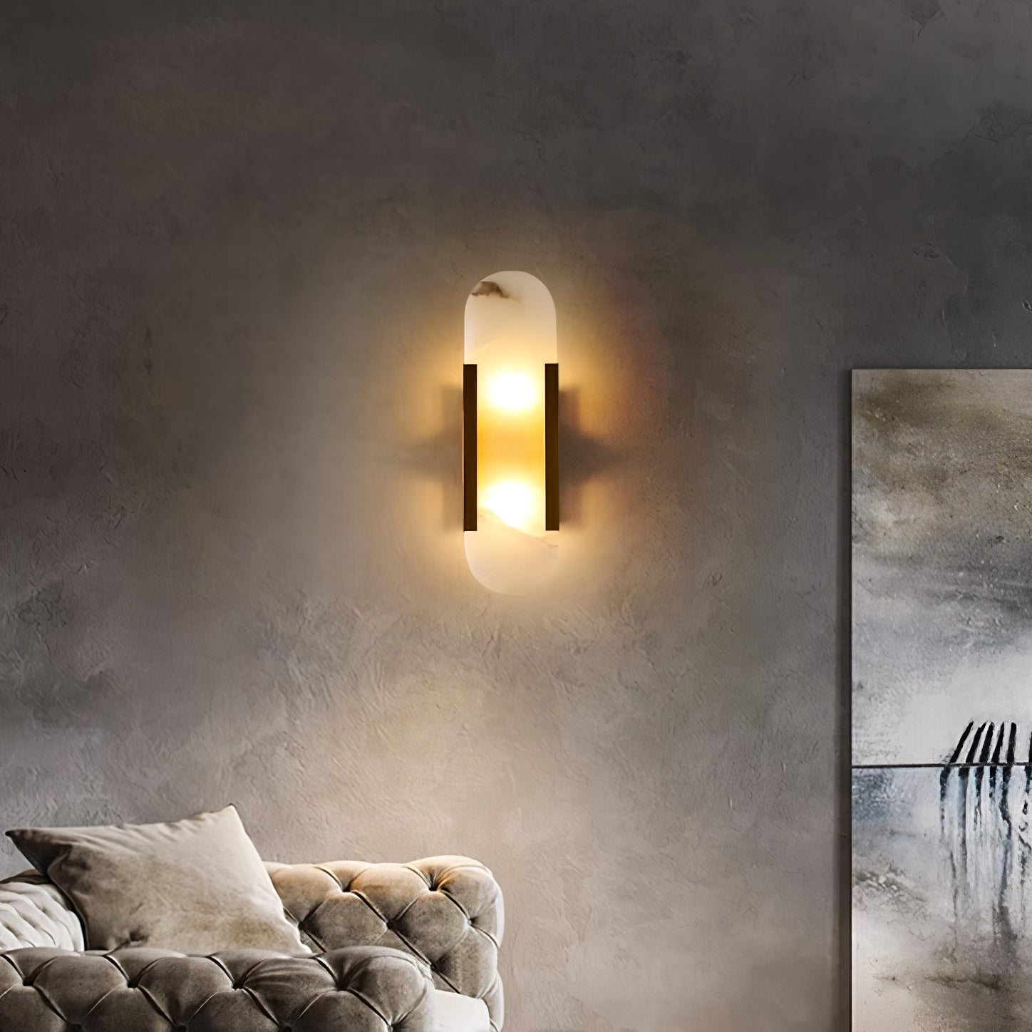 Elongated Alabaster Wall Lamp | Melange Brass & Stone Wall Light | G4 LED/Edison Fixture | Minimalist Luxury Lighting